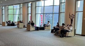 Attendees viewing mobile app
